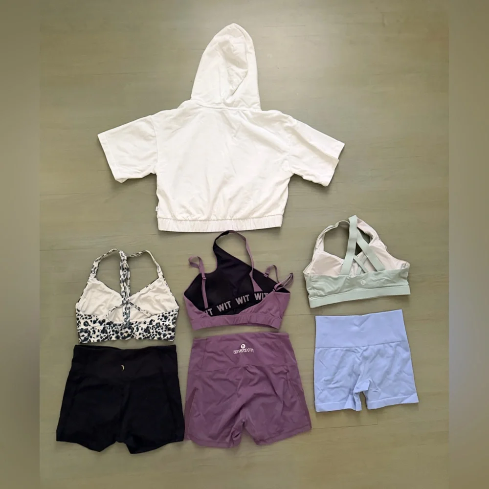 Three Sets of Stylish Activewear Biker Shorts and Sports Bras with Hoodie - Picture 2 of 16